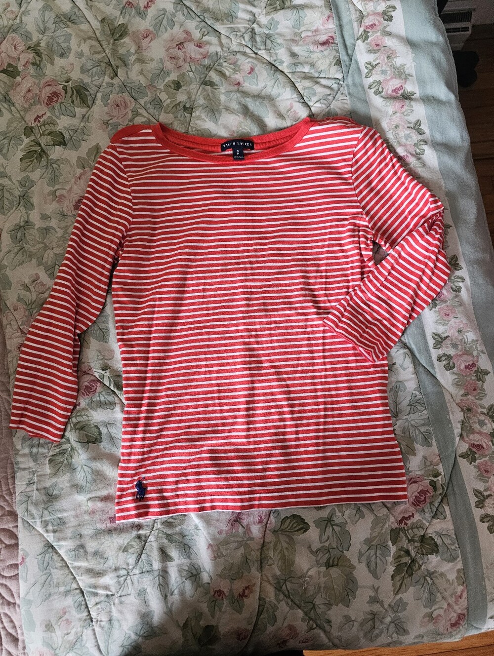 Ralph Lauren Orange & White Striped Long Sleeve Tee